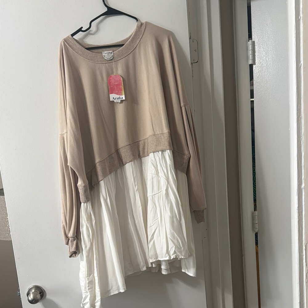 ARULA Beige Crew Neck Top